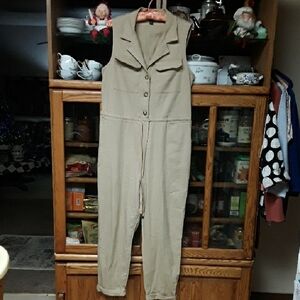Wild Fable Beige Button-Front Jumpsuit